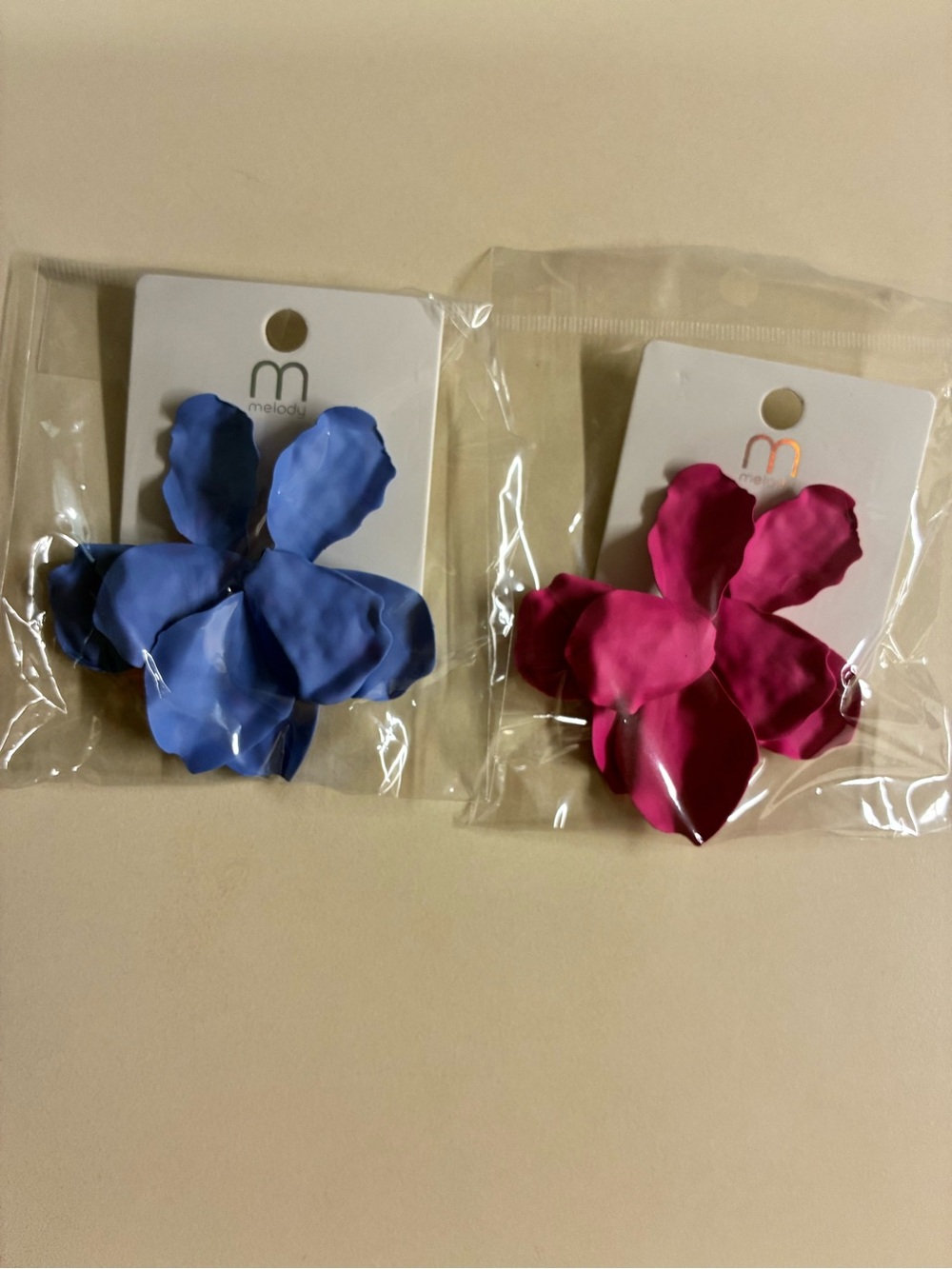Floral Petal Earrings — Blue and Pink